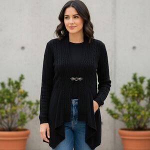 Monroe & Main Womens Sweater Cardigan Fisherman Cable Knit Like New Black XL